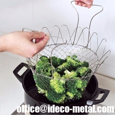 China Chef metal basket strainer, Foldable Kitchen Fry chef basket, Cooking net wire mesh basket supplier