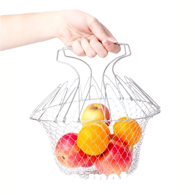 Chef metal basket strainer, Foldable Kitchen Fry chef basket, Cooking net wire mesh basket supplier